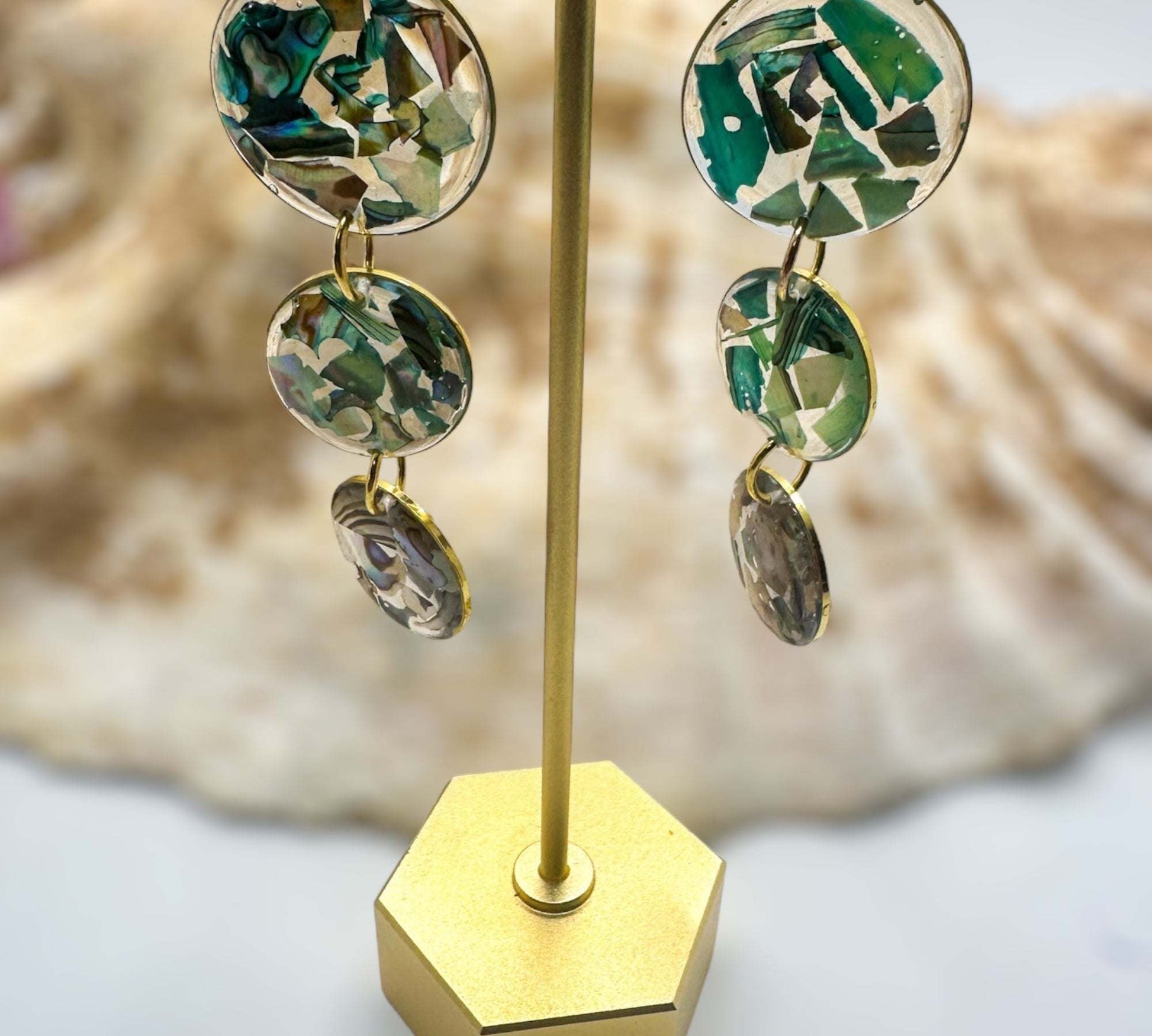 Ocean Cascading Shell Earrings - Handmade 3-Tier Abalone Shells