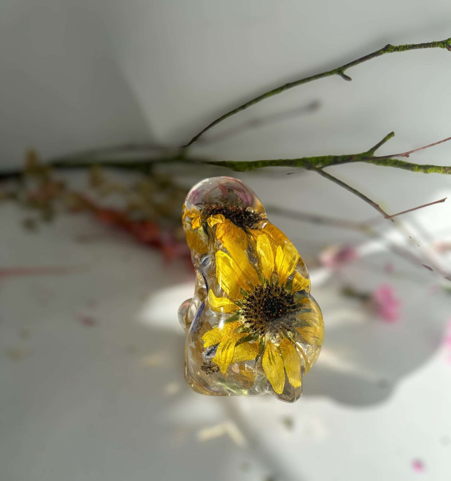 Sunflower Bunny: Handcrafted Resin Bunny with Real Sunflowers