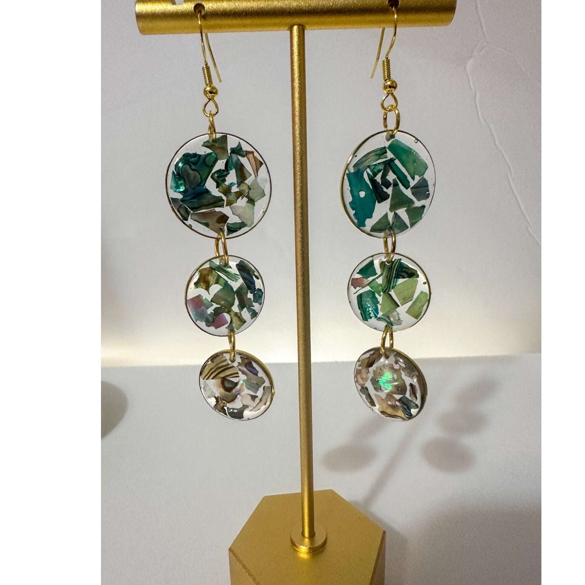 Ocean Cascading Shell Earrings - Handmade 3-Tier Abalone Shells