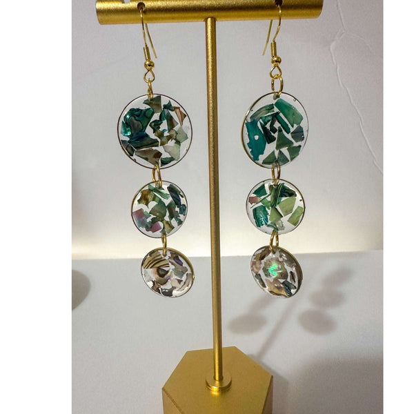 Ocean Cascading Shell Earrings - Handmade 3-Tier Abalone Shells