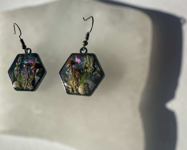 Mushroom Magic in the Forest: Whimsical Botanical Earring Set 