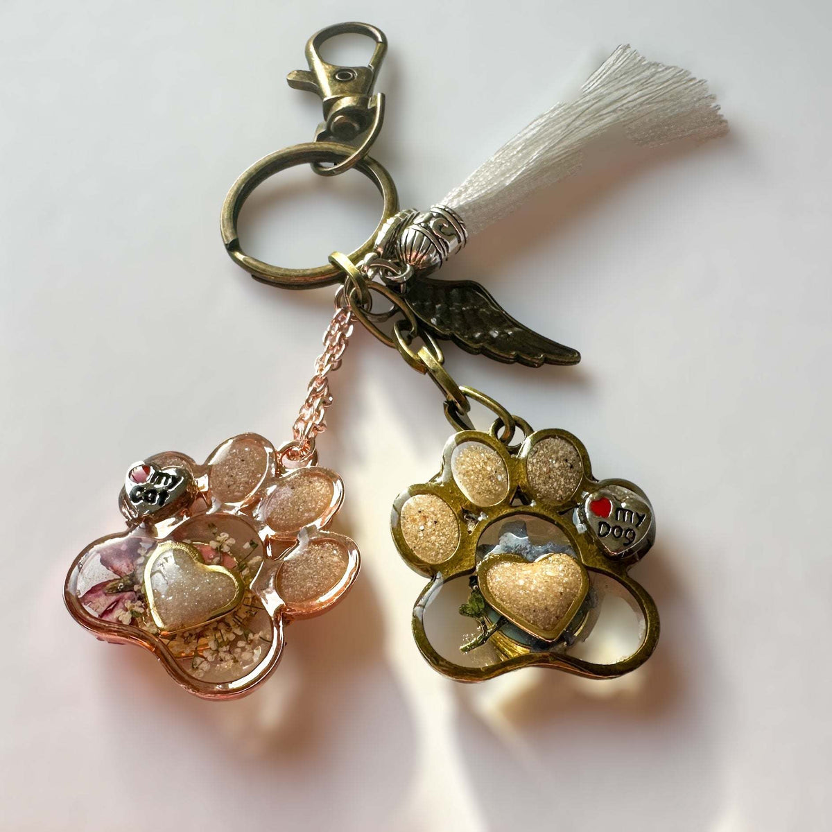 Memorial Pet Keepsake Keychain - Dog & Cat Custom Handmade Resin Paw