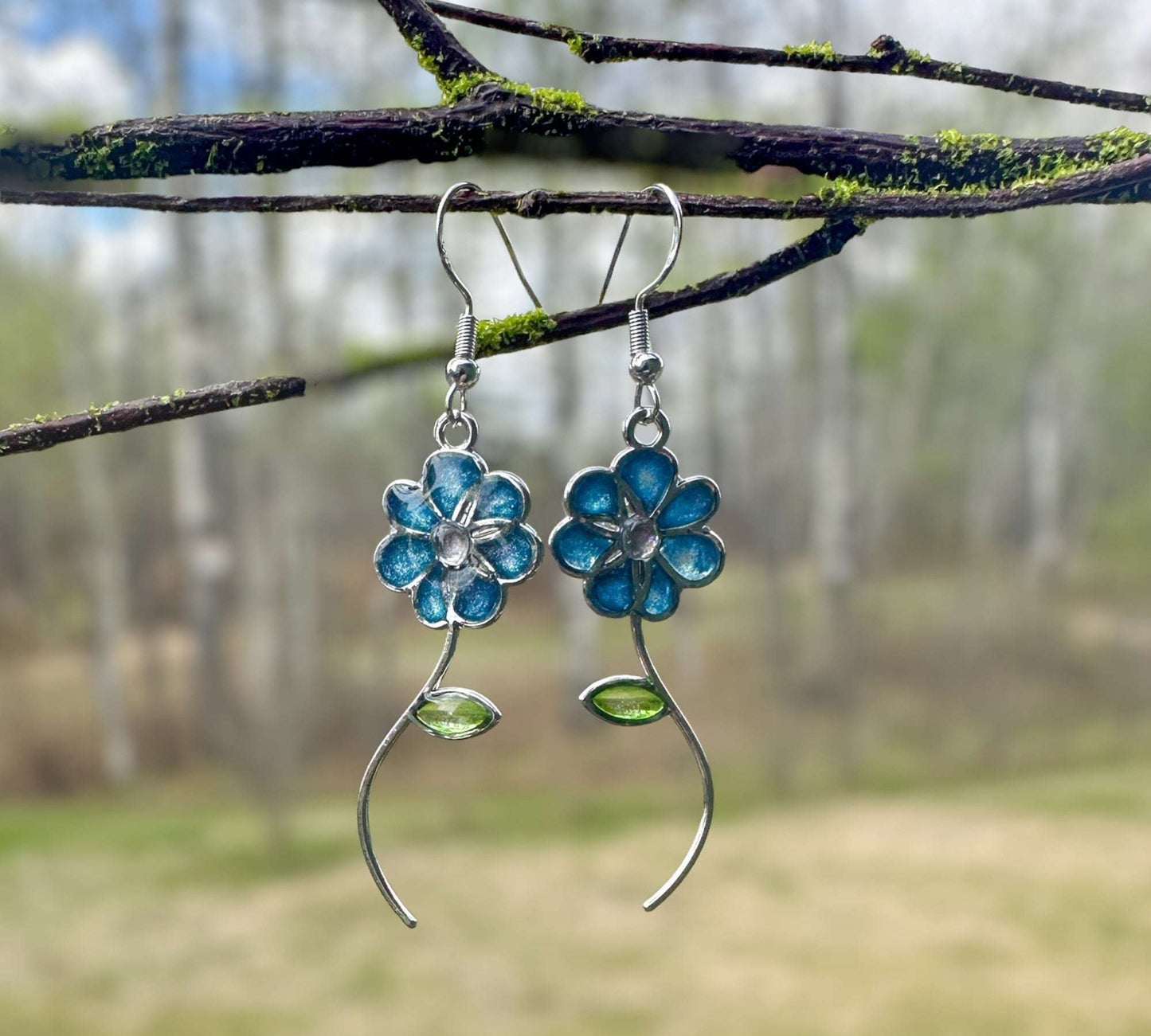 Handmade Quartz Blossom Resin Earrings - Blue Blooms & Nature's Energy