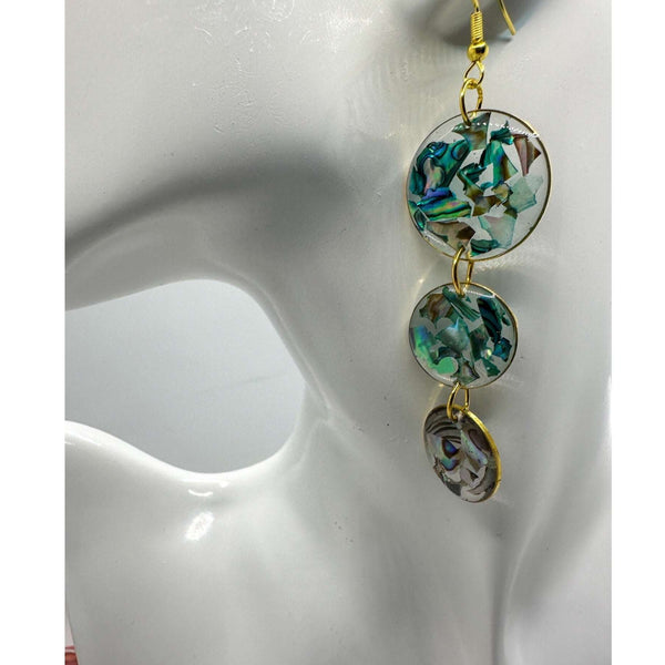 Ocean Cascading Shell Earrings - Handmade 3-Tier Abalone Shells
