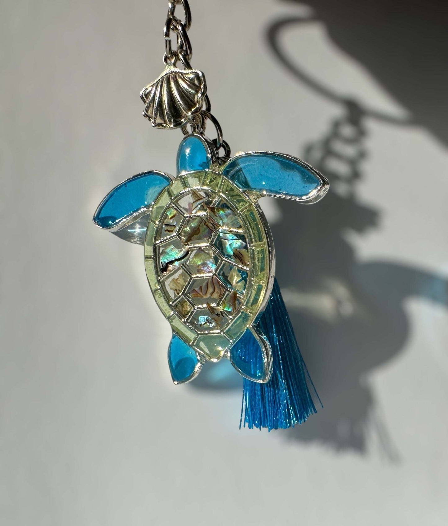 Turtle Keychain Ocean Inspired with Real Mother of Pearl Seashells