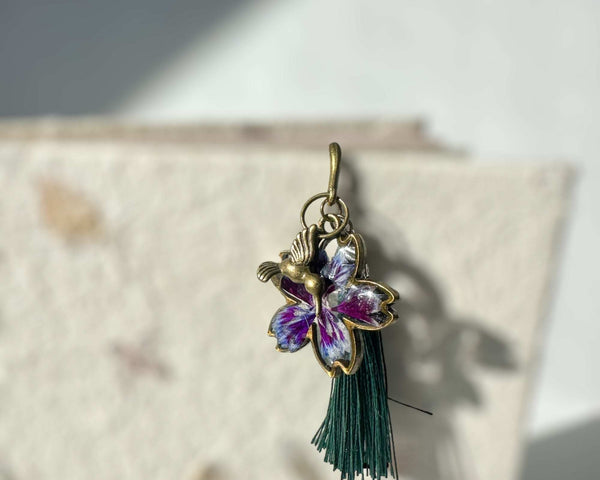 Bookmark - Flower Petal Bookmark with Hummingbird Charms