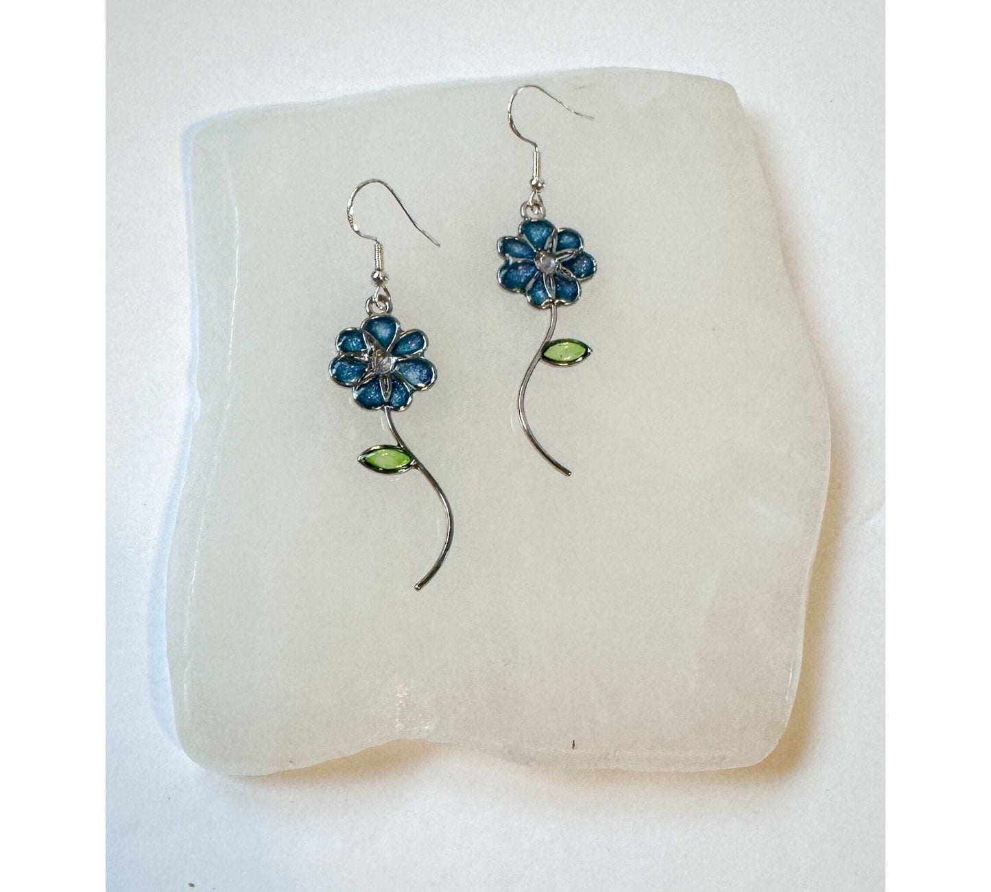 Handmade Quartz Blossom Resin Earrings - Blue Blooms & Nature's Energy