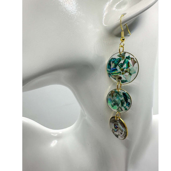 Ocean Cascading Shell Earrings - Handmade 3-Tier Abalone Shells