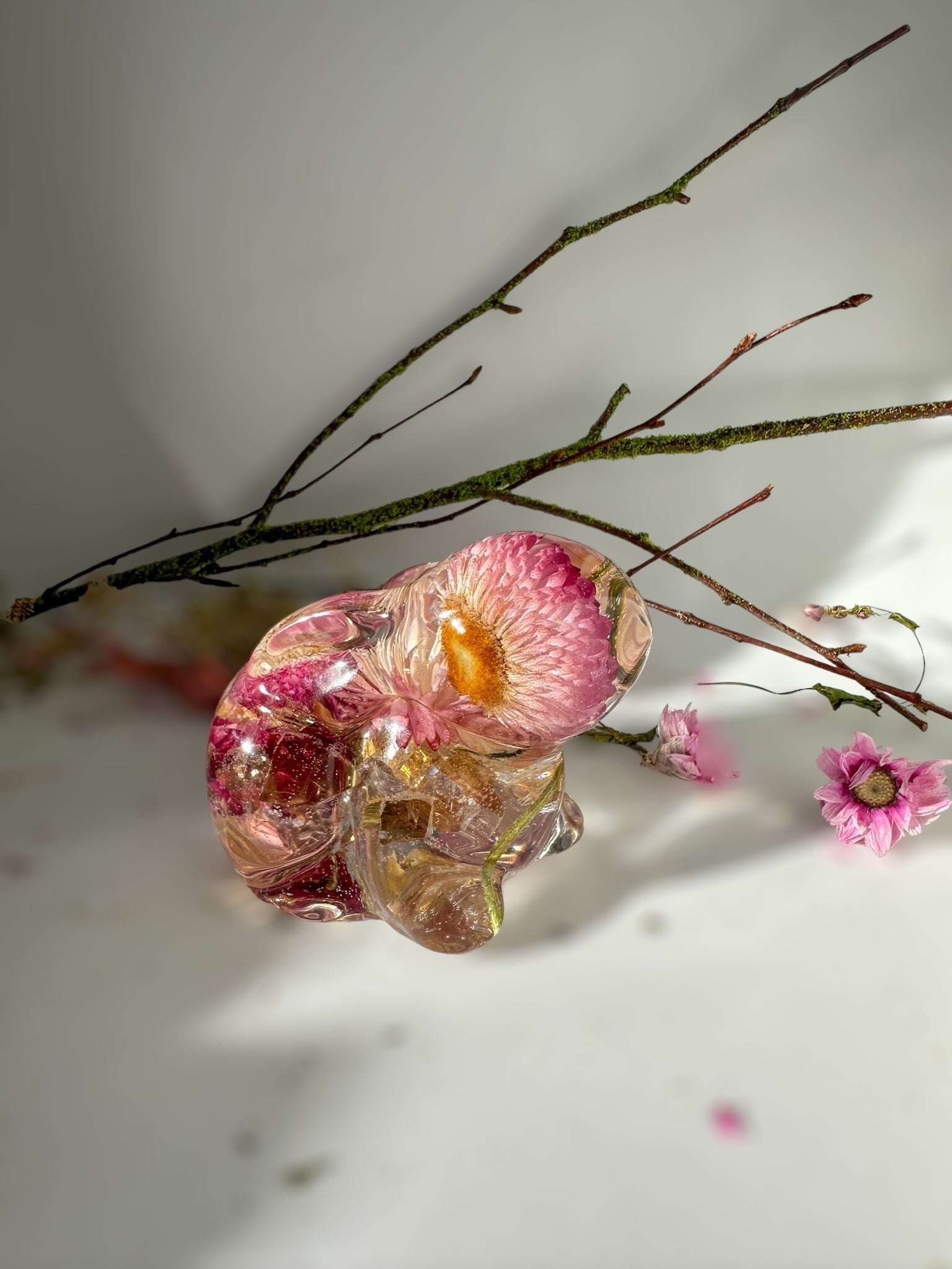 Bunny Bliss: Handmade Resin Art Bunny Decor with Pink Straw Flowers