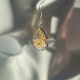 White Petal Dew Drop Floral Earring Set - Handmade with Pressed Flower