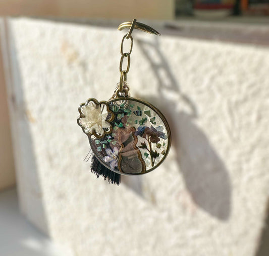 Cat Silhouette Keychains with Real Pressed Flowers Cat Lover Accessory