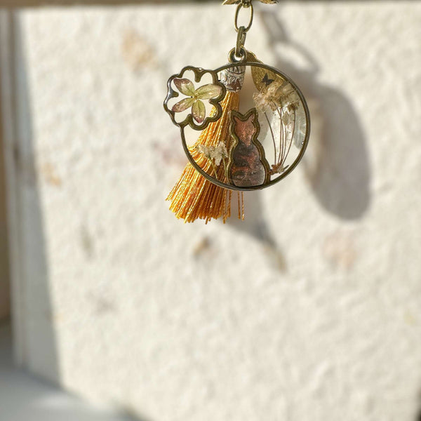 Cat Silhouette Keychains with Real Pressed Flowers Cat Lover Accessory