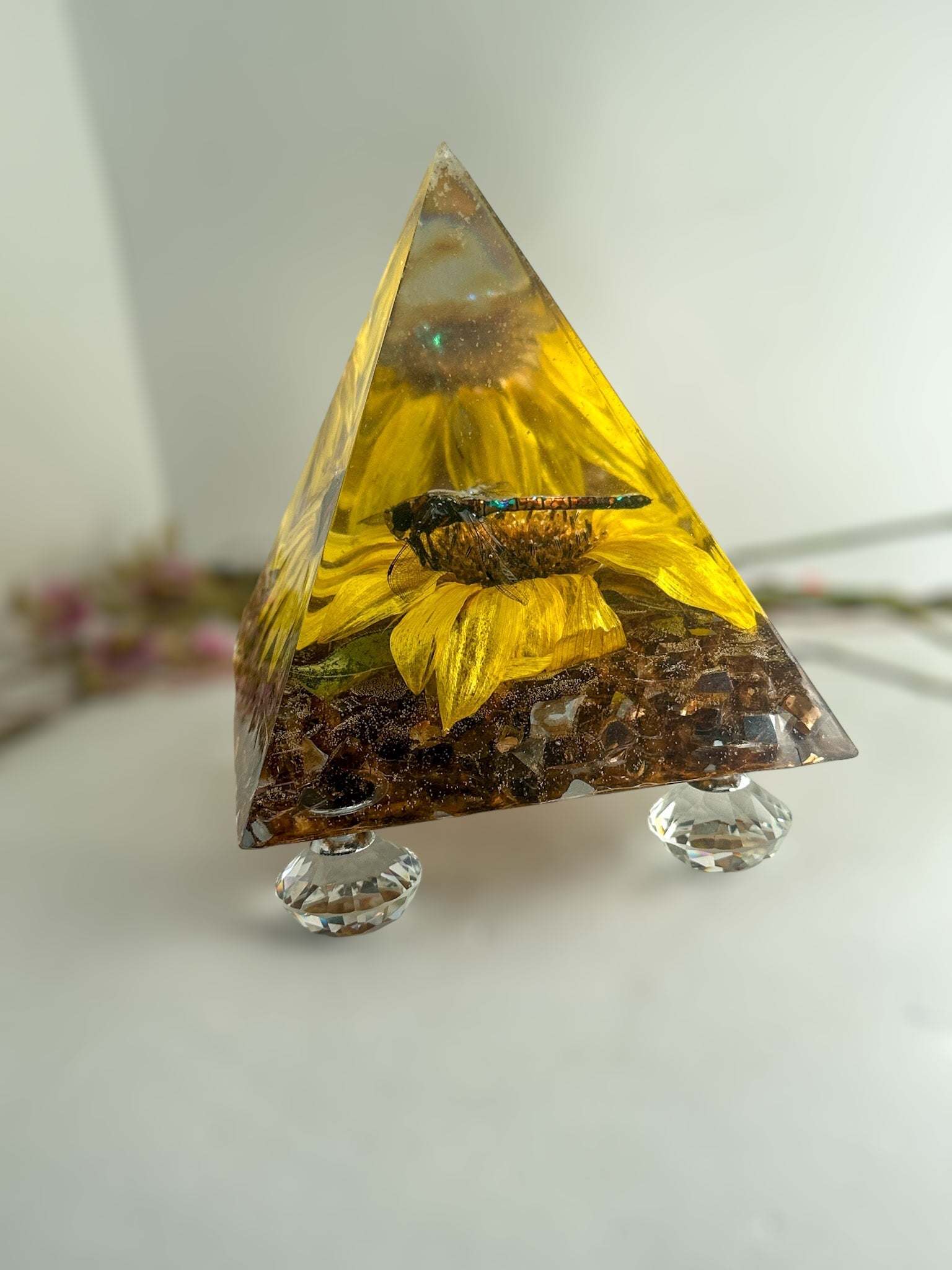 Dragonfly Pyramid - Sunshine & Sunflowers - Glass Reflections