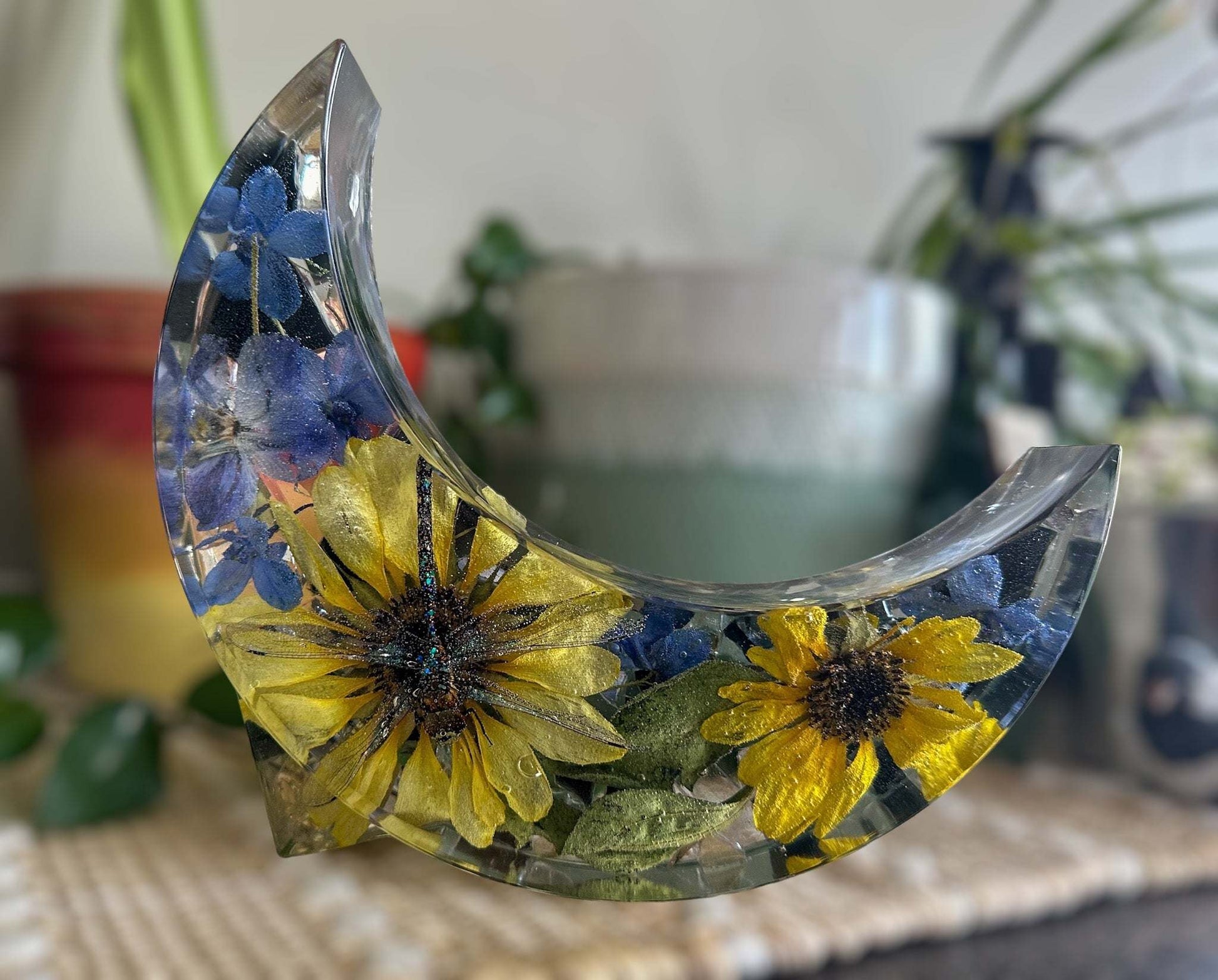 Celestial Moon Sunflower & Dragonfly Handmade Resin Night Light