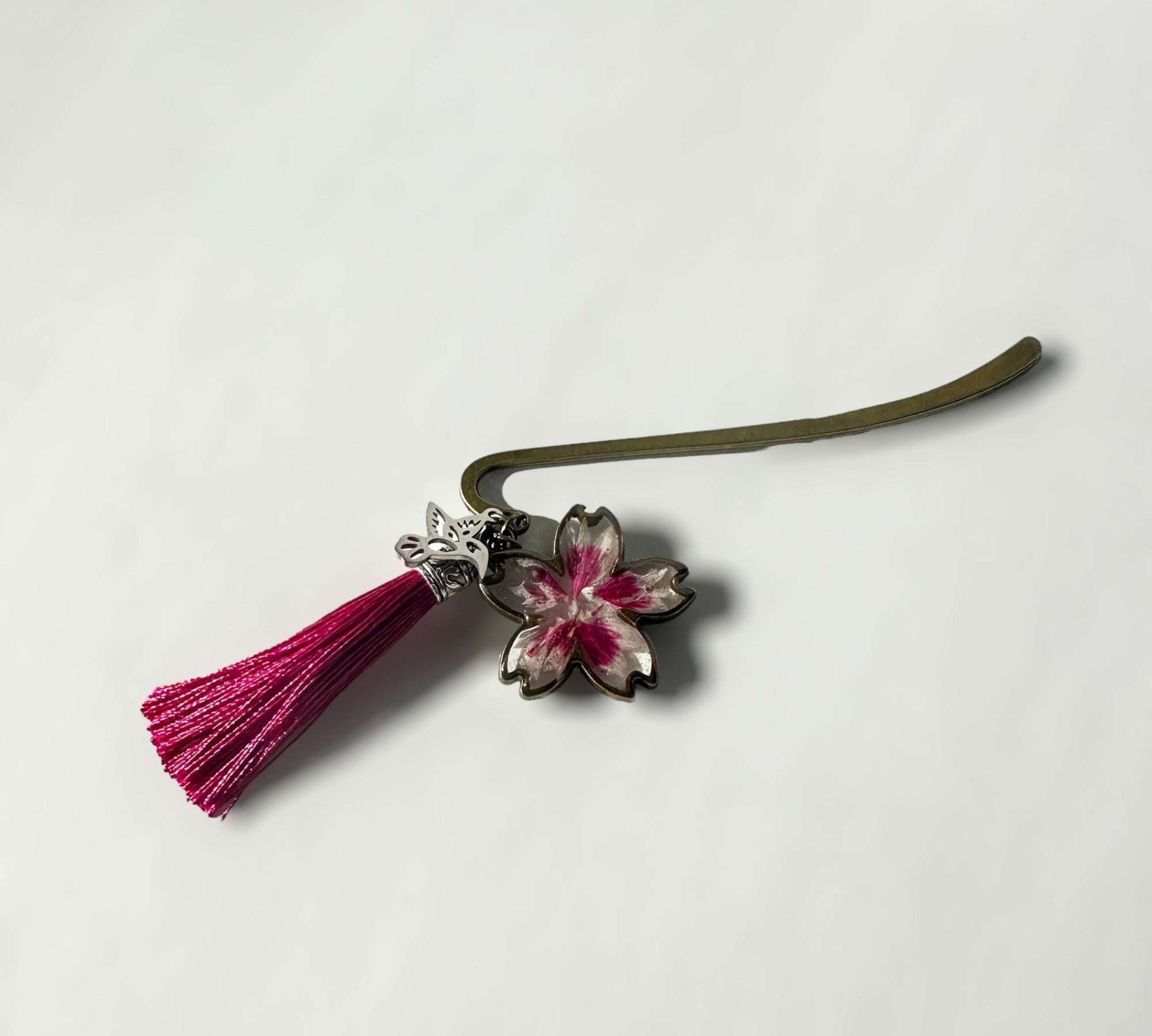 Bookmark - Flower Petal Bookmark with Hummingbird Charms