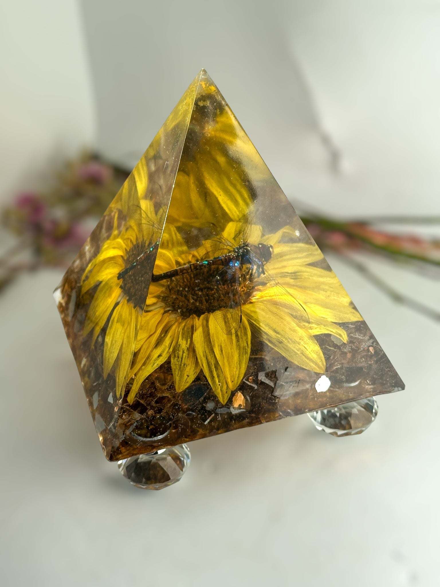 Dragonfly Pyramid - Sunshine & Sunflowers - Glass Reflections