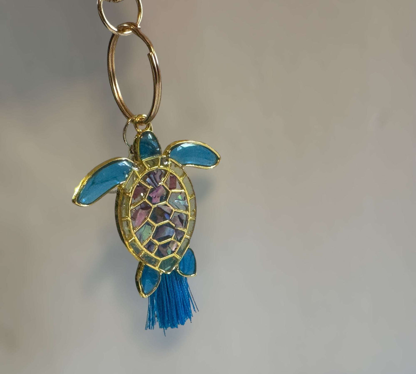 Turtle Keychain Ocean Inspired with Real Mother of Pearl Seashells