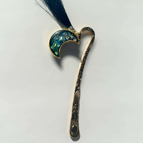 Bookmark - Moon Themed Celestial Elegance with Real Mother of Pearl
