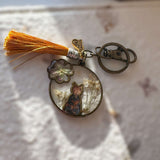 Cat Silhouette Keychains with Real Pressed Flowers Cat Lover Accessory
