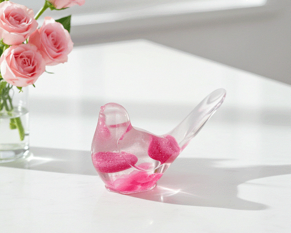 Lovebird Sparkle Figurines - Pink Heart Resin Bird - Handmade Charm