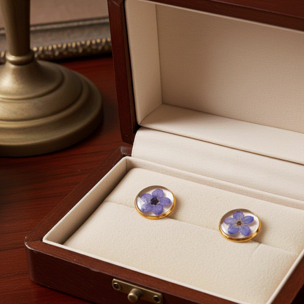 Forget-Me-Not Whispering Gold Studs - Handmade Floral Resin Earrings