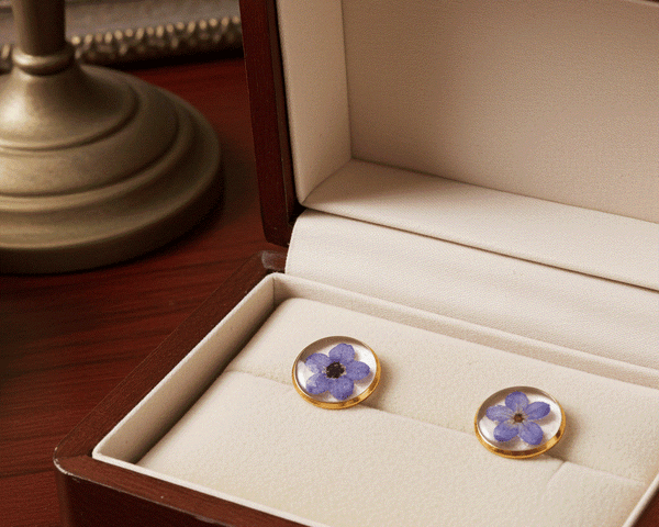 Forget-Me-Not Whispering Gold Studs - Handmade Floral Resin Earrings