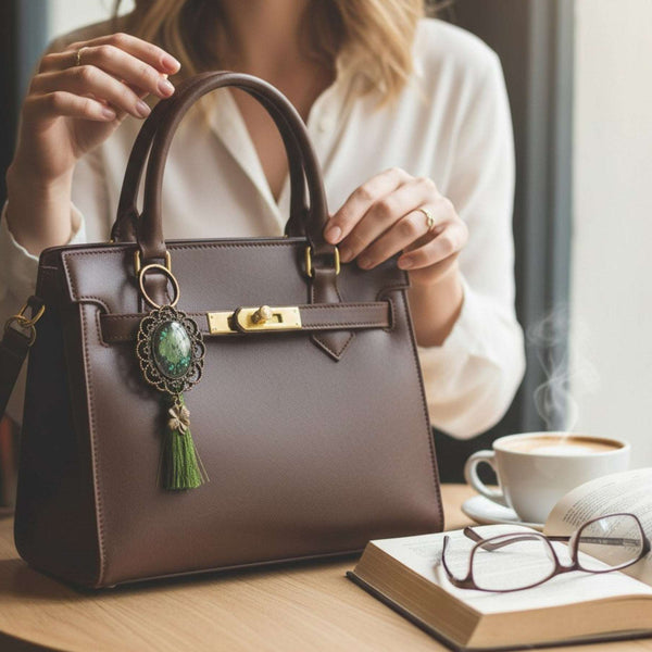 Lucky Clover Antique Bag Charm/Keychain-Handmade Real Four Leaf Clover