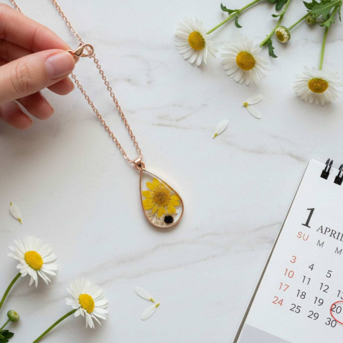 Birth Month Teardrop Pendant -Custom Order Real Pressed Flower Jewelry
