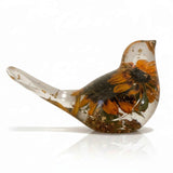 Black eyed susan bird figurine with two real two-tone blooms and gold leaf in clear resin