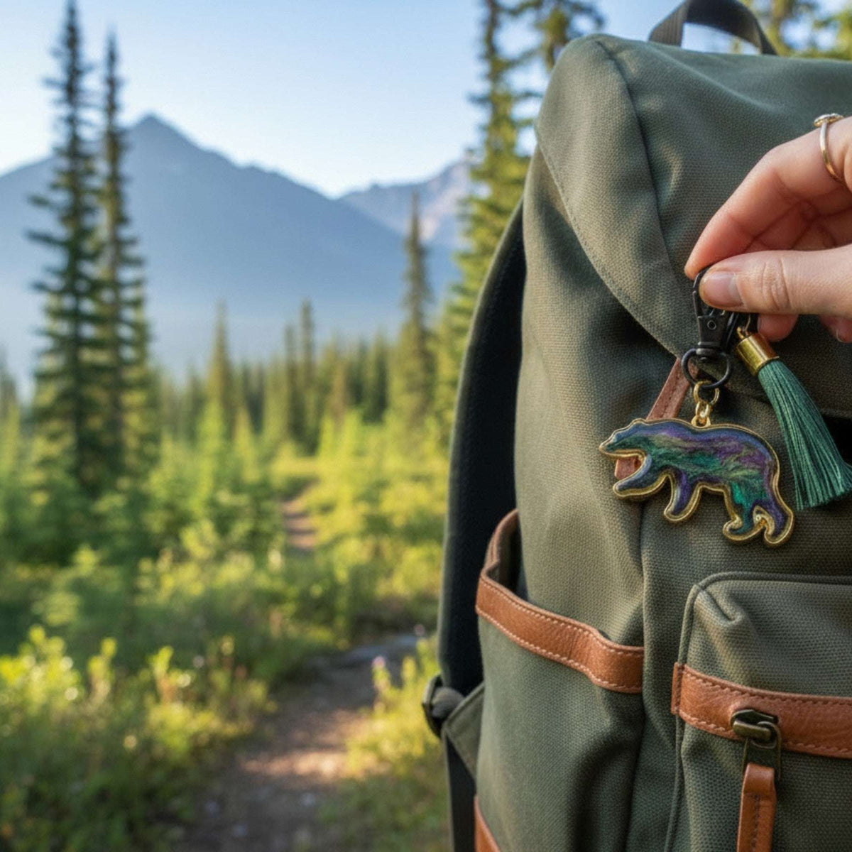 Northern Lights Spirit Bear - Handmade Resin Aurora Keychain