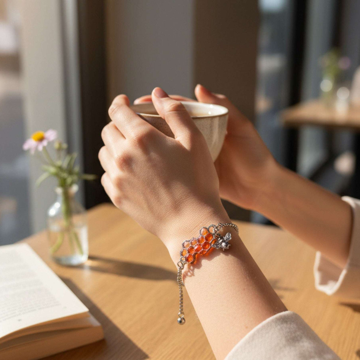 Bee Bracelet - Dripping Honey Handmade Silver Honeycomb & Bee Charm