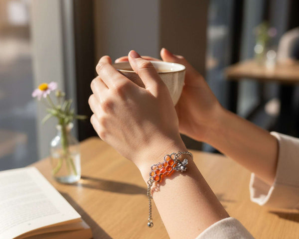 Bee Bracelet - Dripping Honey Handmade Silver Honeycomb & Bee Charm