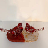 Berry resin bird set with one larger and one smaller bird on a 7 inch tray