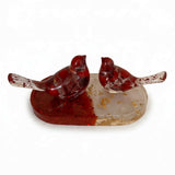 Berry resin bird set with two red birds on a red and gold leaf tray