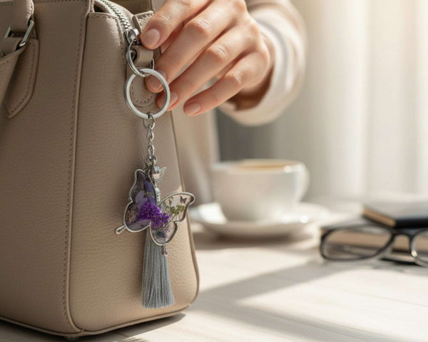 Birth Month Flower Butterfly Keychain -Custom Handmade Floral Keychain