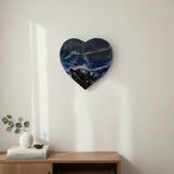 Midnight Tide Heart Art | Black Glass Beach & Deep Blue Resin Ocean