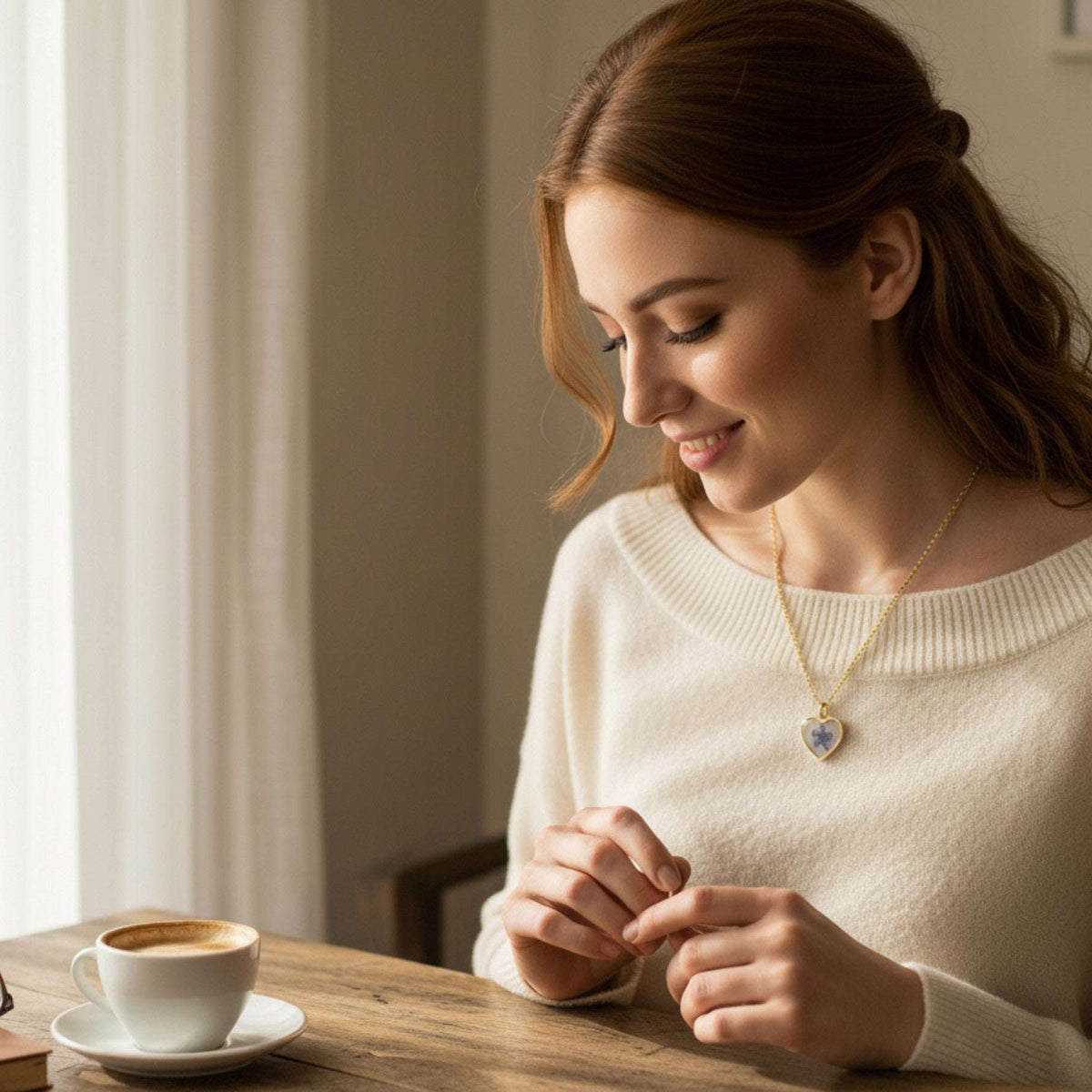 Forget-Me-Not Heart Pendant | Handmade Pendant with Real Flowers