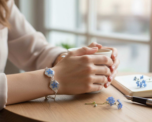 Forget-Me-Not Blossom Bracelet - Real Flower Handmade Resin Jewelry