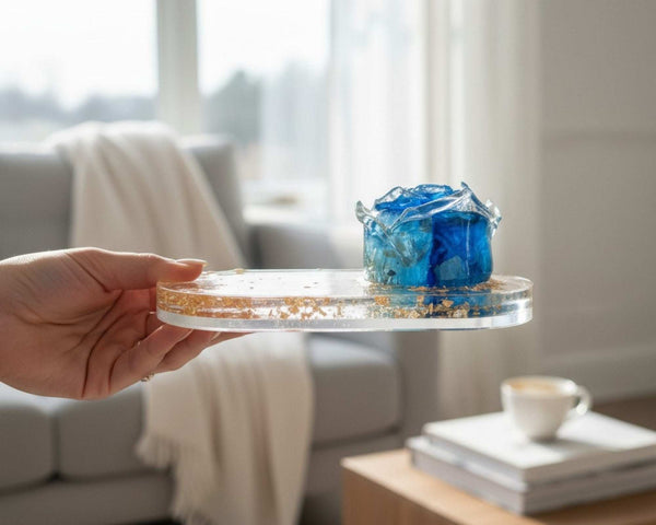 Blue Rose Bloom Tray: Handmade Everlasting Blue Rose Resin Tray