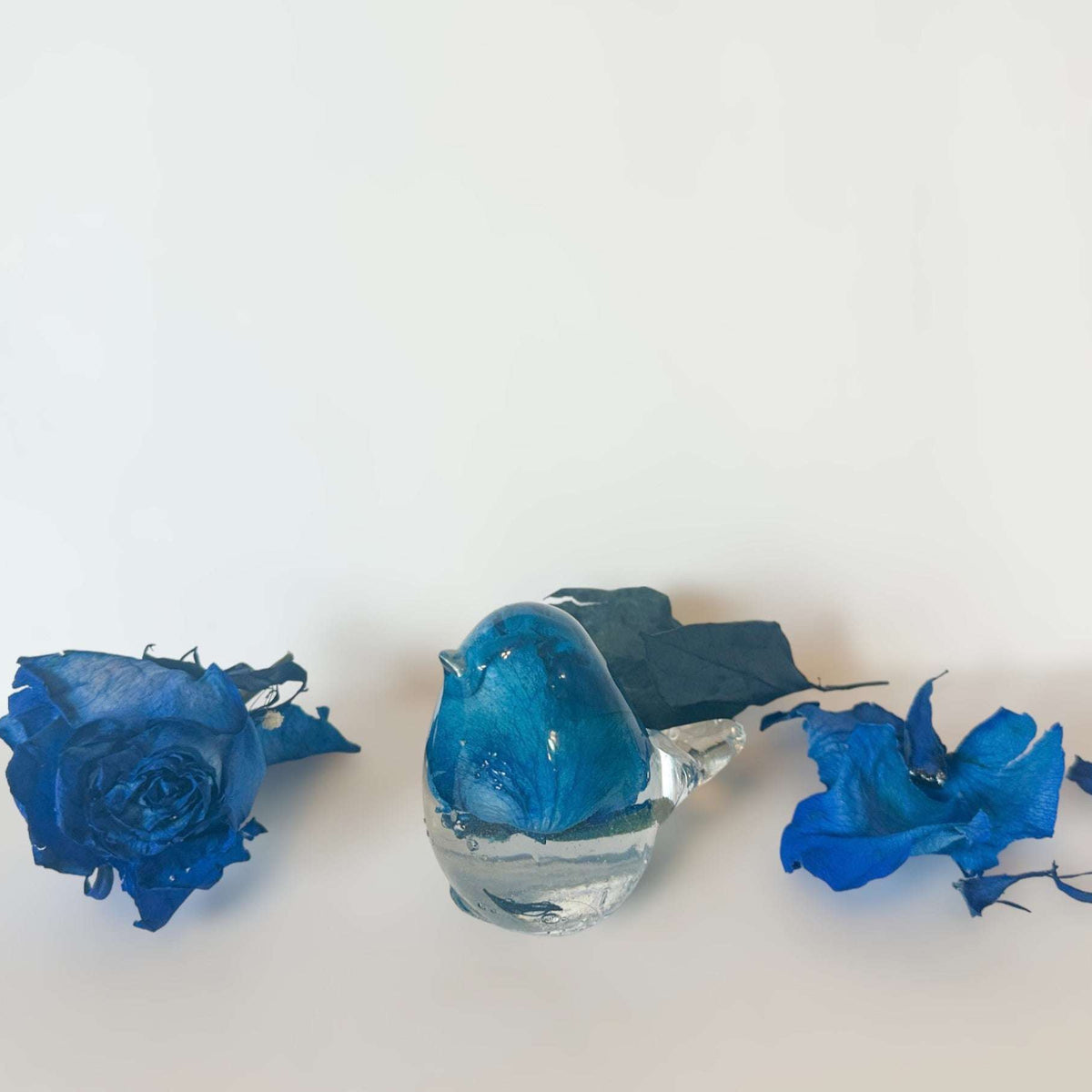 Blue Rose Resin Bird Nature-Inspired Sculpture Azure Serenade