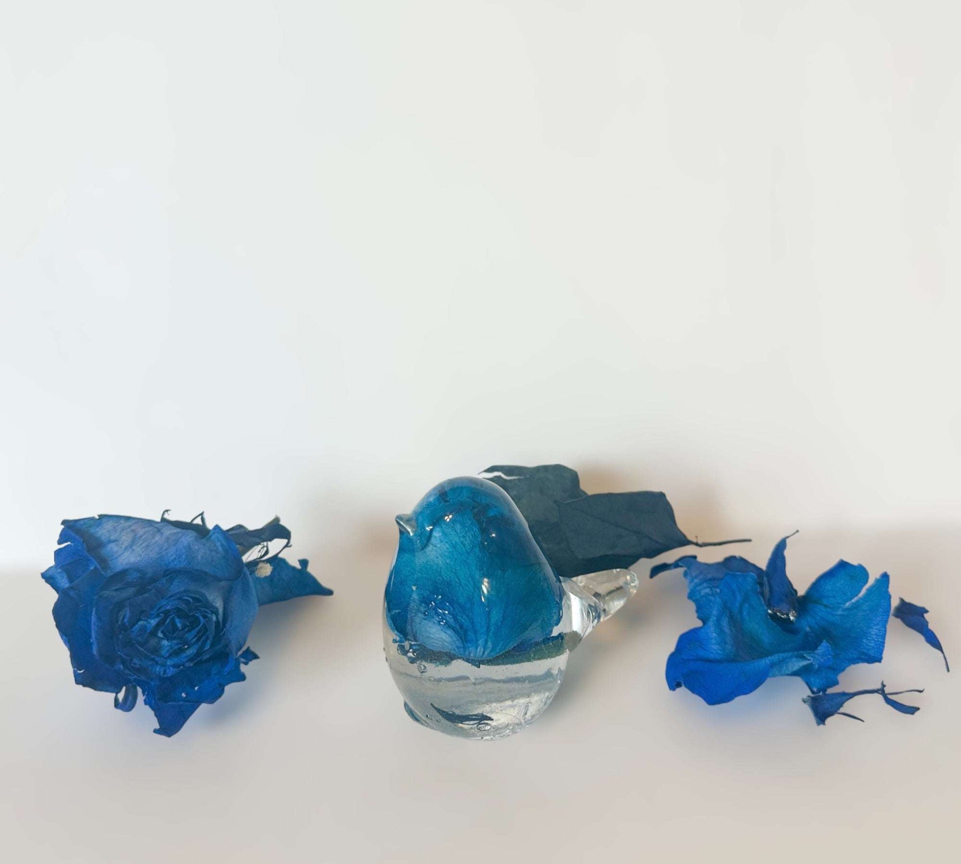 Blue Rose Resin Bird Nature-Inspired Sculpture Azure Serenade