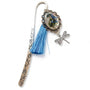 Forget Me Not Bookmark handmade with real pressed forget me nots in antique silver cameo frame and dragonfly charm
