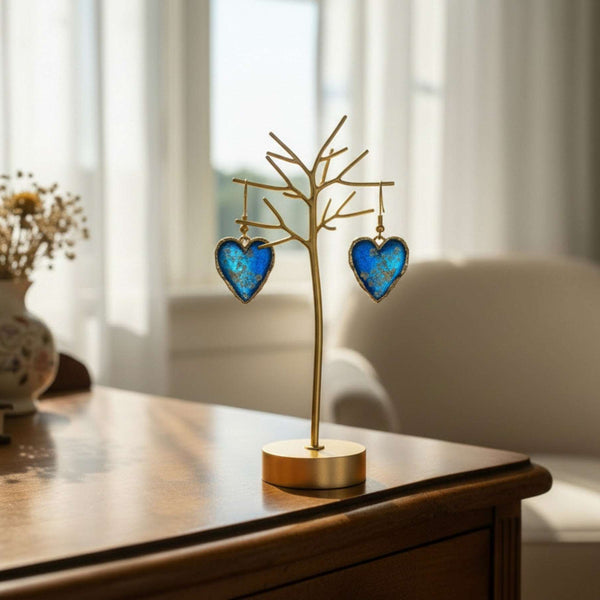 Midnight Lace Hearts | Real Queen Anne's Lace & Navy Resin Earrings