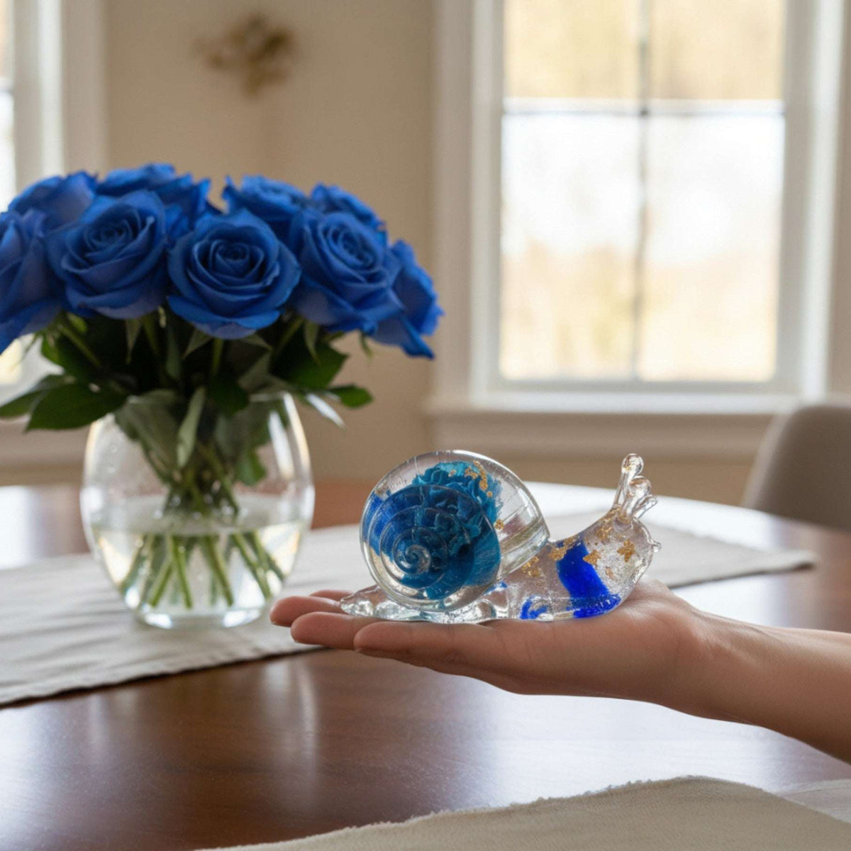 Handmade Rose Resin Snail Statue | Botanical Real Flower Home Decor