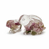Pair of apple blossom resin bunnies with preserved flowers, handmade decor