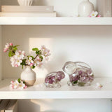 Two handmade resin bunnies filled with preserved apple blossoms, decorative Apple Blossom Bunny pair