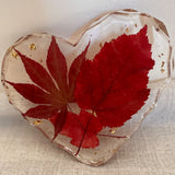 Maple leaf heart resin coaster, 5 inches across, made with a real Canadian maple leaf