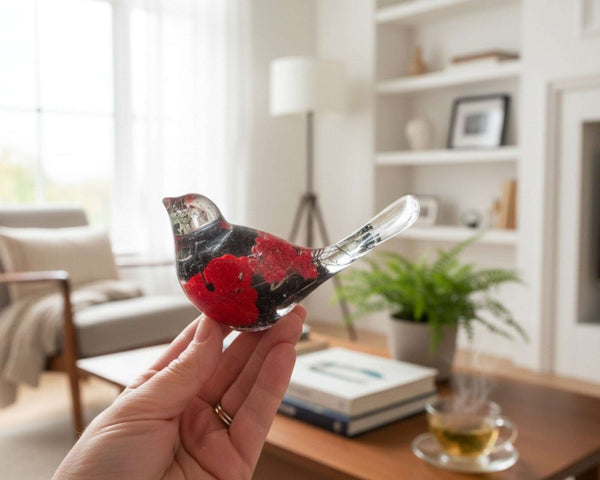 Cardinal Songbird: Handmade Cardinal Floral Resin Bird Art