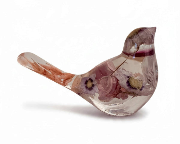 Cherry blossom resin bird with real dried cherry blossoms set in clear resin