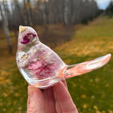 Cherry blossom resin bird figurine, approximately 4 inches long